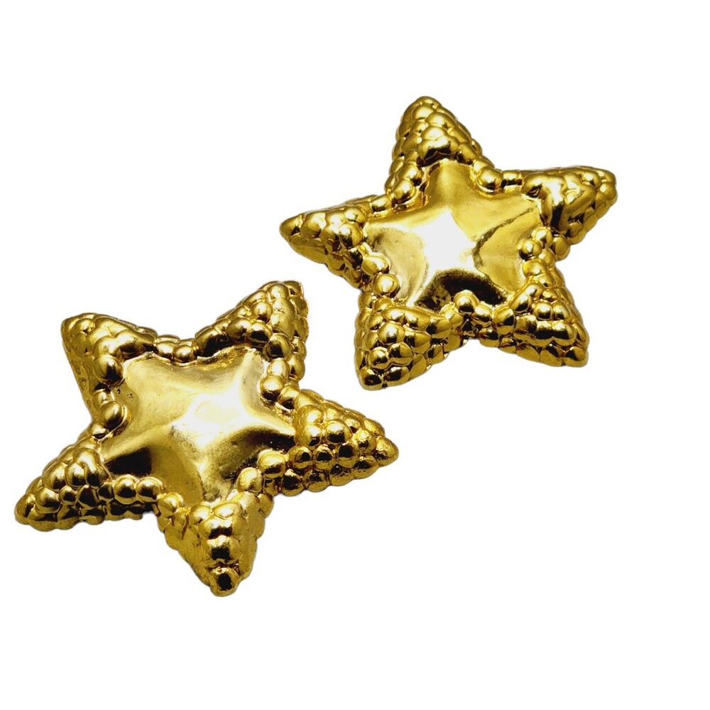 Vintage Fabulous 80's Textured Star Earrings (A739)
